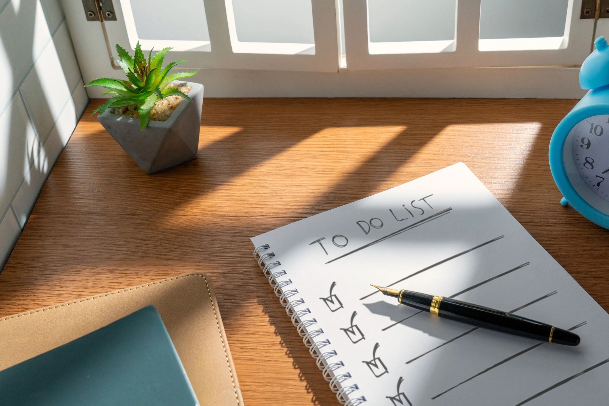 Notebook with a to-do list on a desk